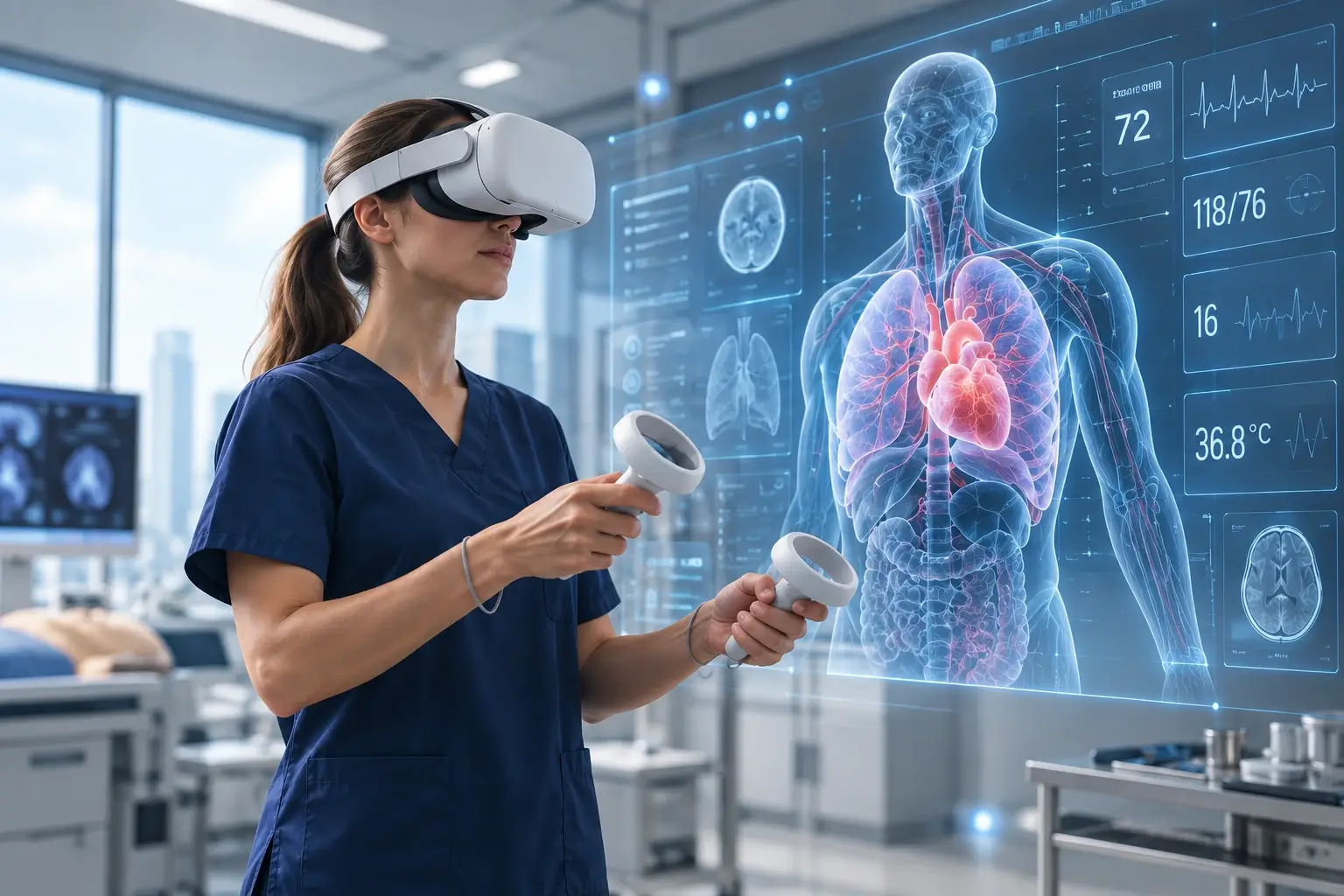 Healthcare professional using immersive technology for clinical training
